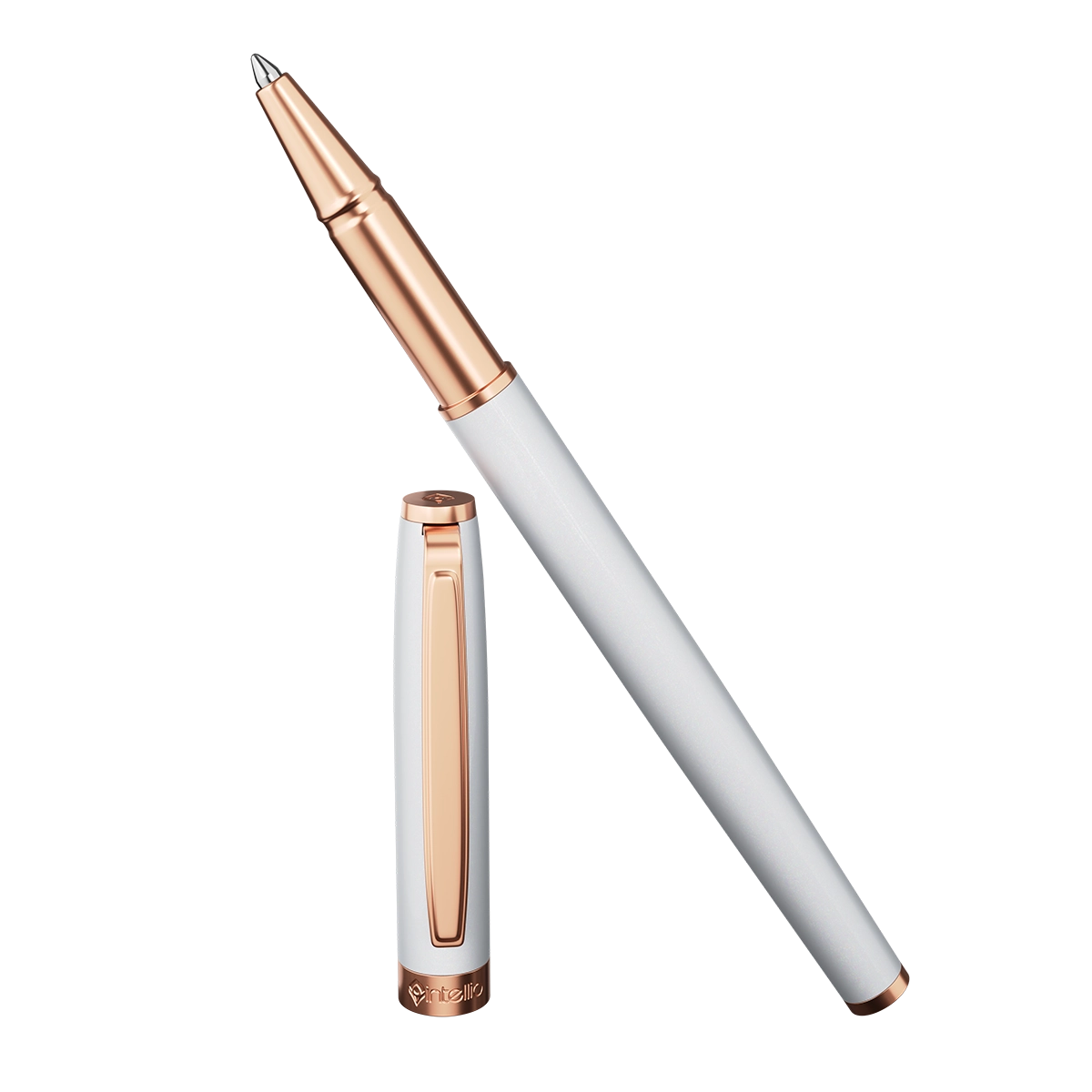 Intellio | Insignia | White | Rose Gold | Roller Ball Pen