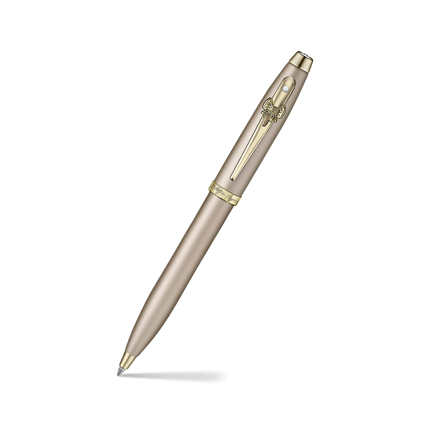 |Sheaffer 100 |Emily in Paris |9377|-Champagne Gold Ballpoint Pen | with Champagne Gold Trims and Bow-Shaped Clip Emblem