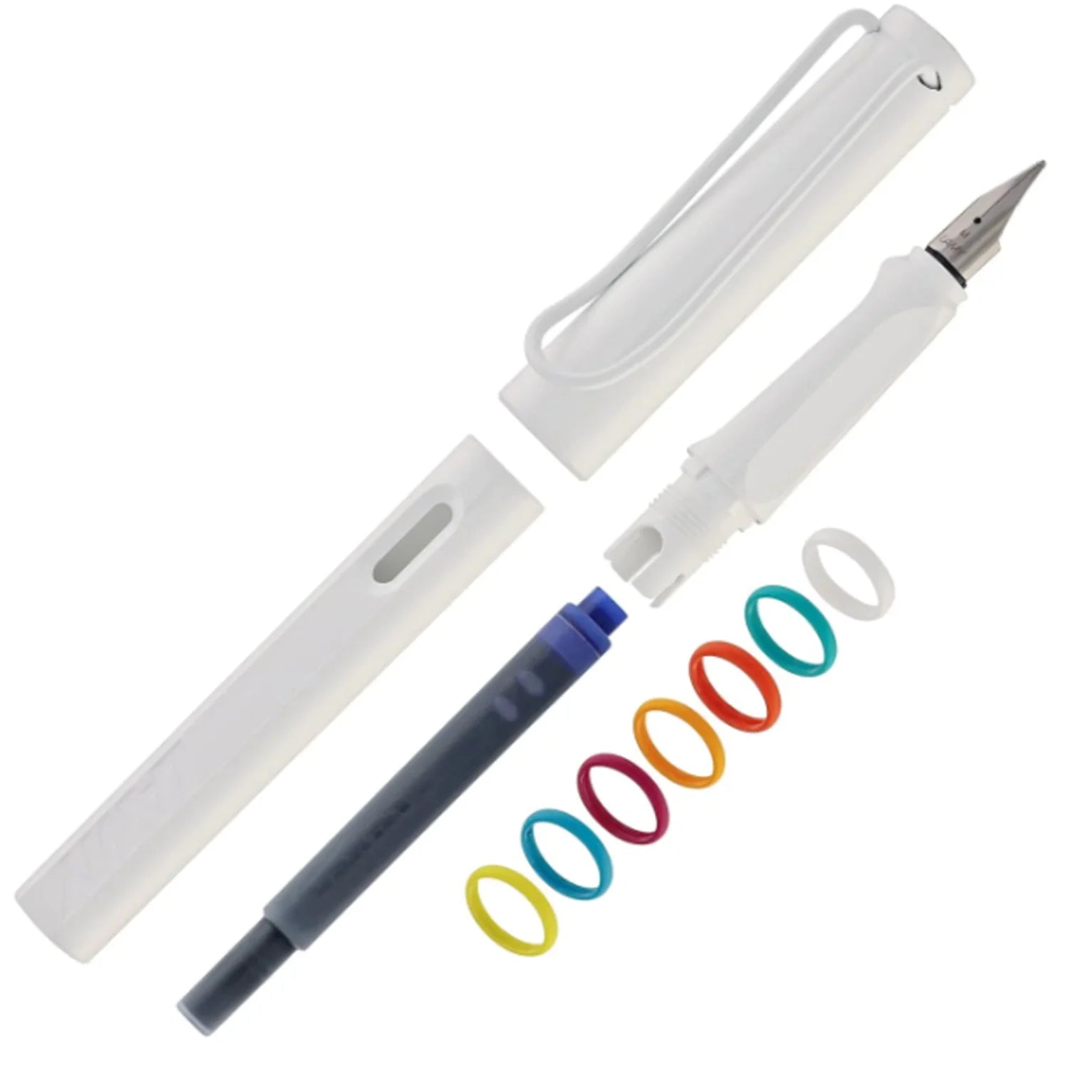 Lamy | Safari | Fountain Pen | Multi Ring Set | - All White (Special Edition)