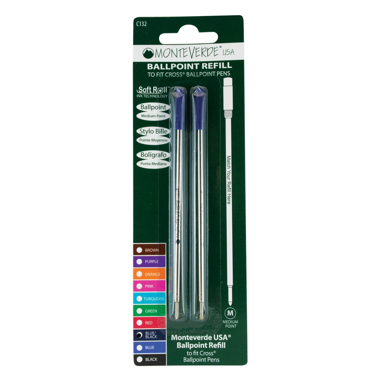 Monteverde | Ball Pen Refill | For Cross | - Blue/Black (Medium) (Pack Of 2)
