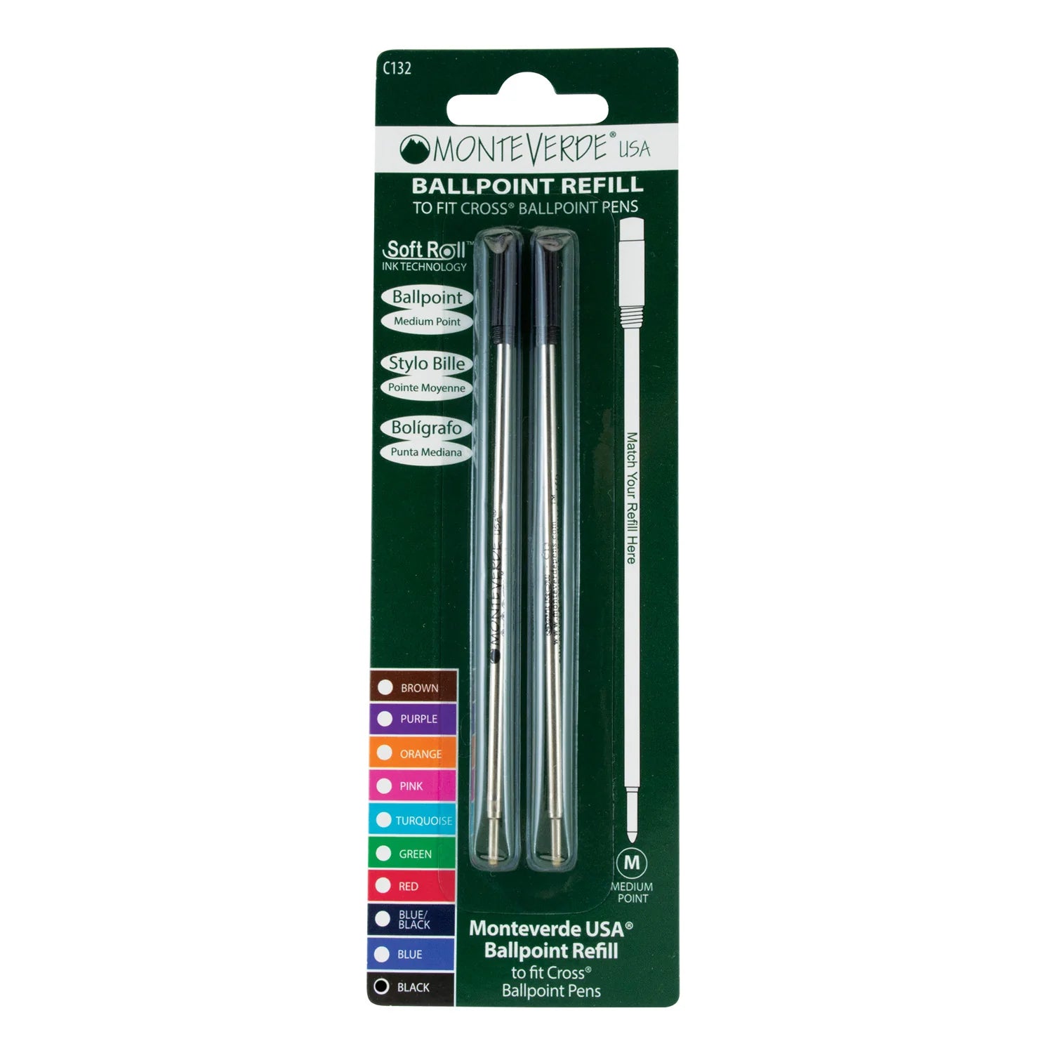 Monteverde | Ball Pen Refill | For Cross | - Black (Medium) (Pack Of 2)