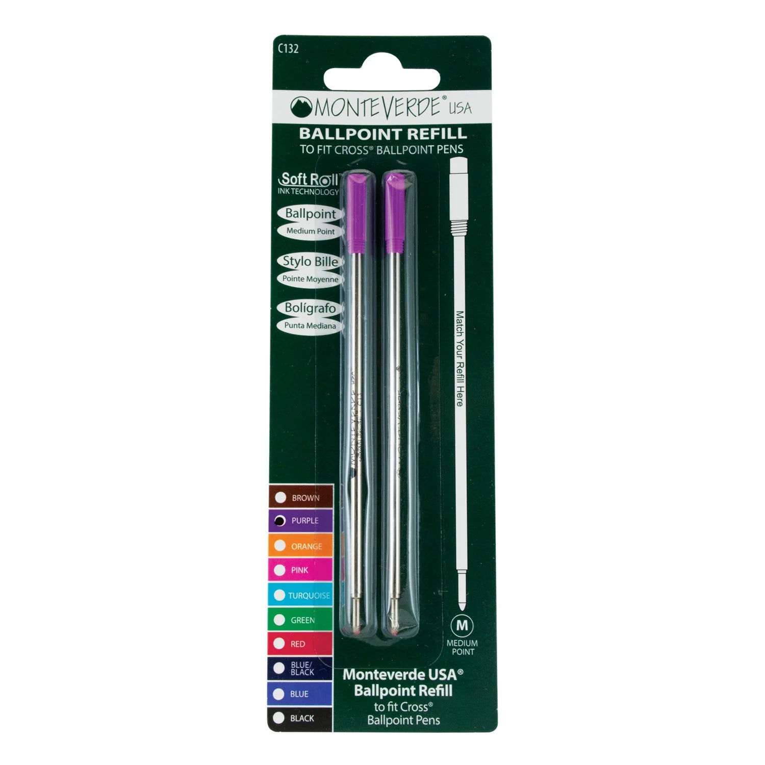 Monteverde | Ball Pen Refill | For Cross | - Purple (Medium) (Pack Of 2)