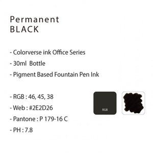 Colorverse | Office Series | Permanent Black | Fountain Pen Waterproof Ink | 30ml - penpencilink