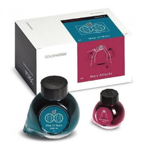 Colorverse Ink | The Red Planet | Map Of Mars | Turquoise & Burgundy | 65ml & 15ml | 2 Bottle Set - penpencilink