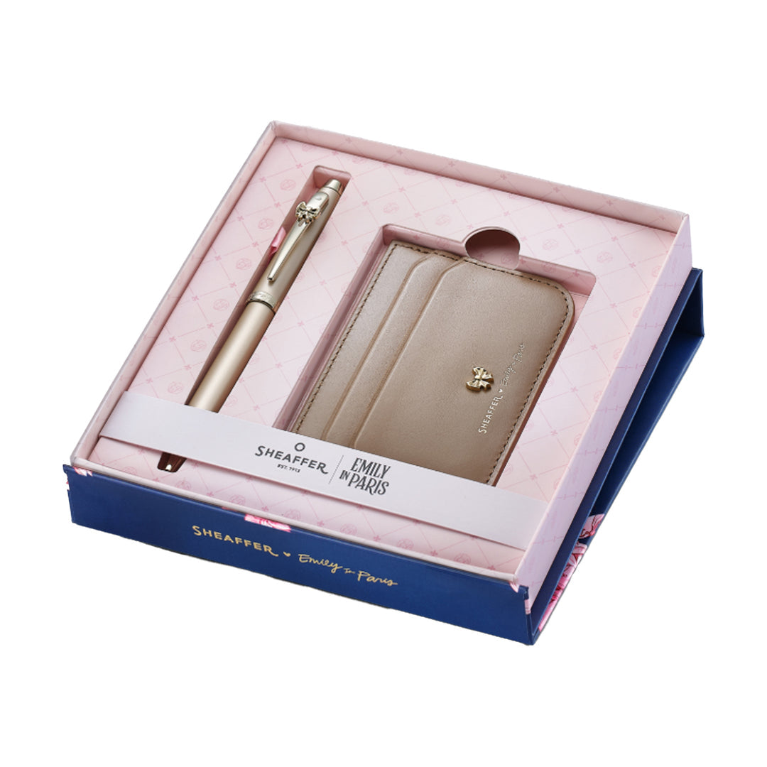Sheaffer 9377 |Emily in Paris |Gift Set |- 100 Champagne Ball Pen with Taupe Credit Card Holder