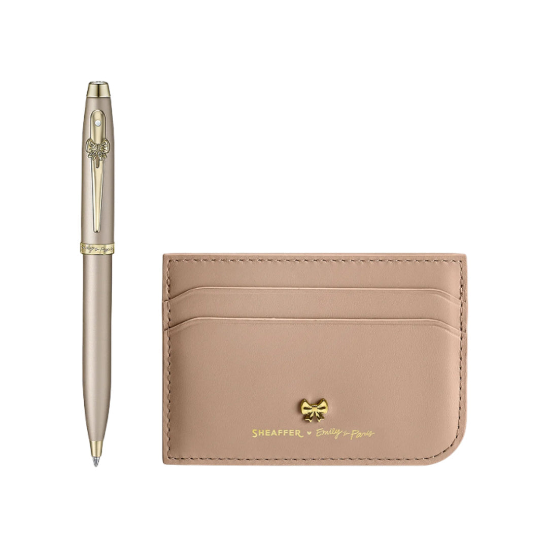 Sheaffer 9377 |Emily in Paris |Gift Set |- 100 Champagne Ball Pen with Taupe Credit Card Holder
