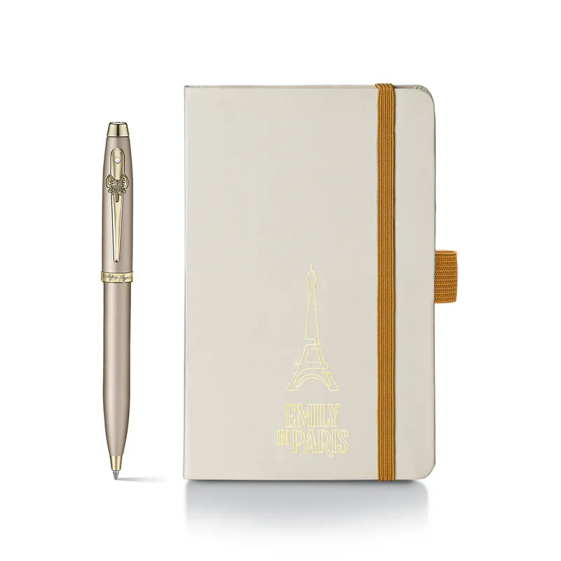 Sheaffer 100 |Emily in Paris |9377 |Champagne Gold Ballpoint Pen |with Champagne Gold Trim and Hardbound Small Notebook Gift Set