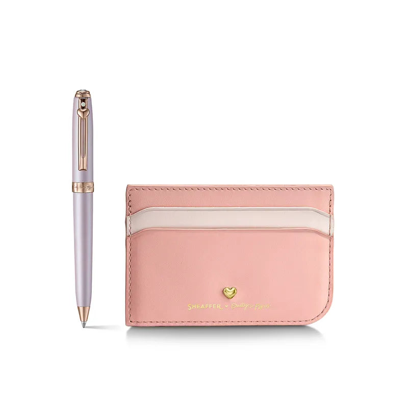 Sheaffer |Emily in Paris |Prelude Mini 9810 |Pastel Pink Ballpoint Pen with Swarovski Crystal |and Full-Grain Leather Credit Card Holder Gift Set