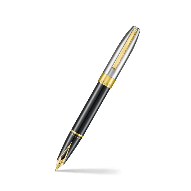 Sheaffer |Legacy 9065 |Glossy Black and Chrome Bi-color| Fountain Pen with 14K PVD Gold-Plated|, Stainless Steel Inlaid Nib and Trims