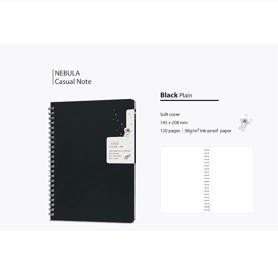Colorverse | Nebula | Casual Series | Spiral Bound Notebook | Plain | Black