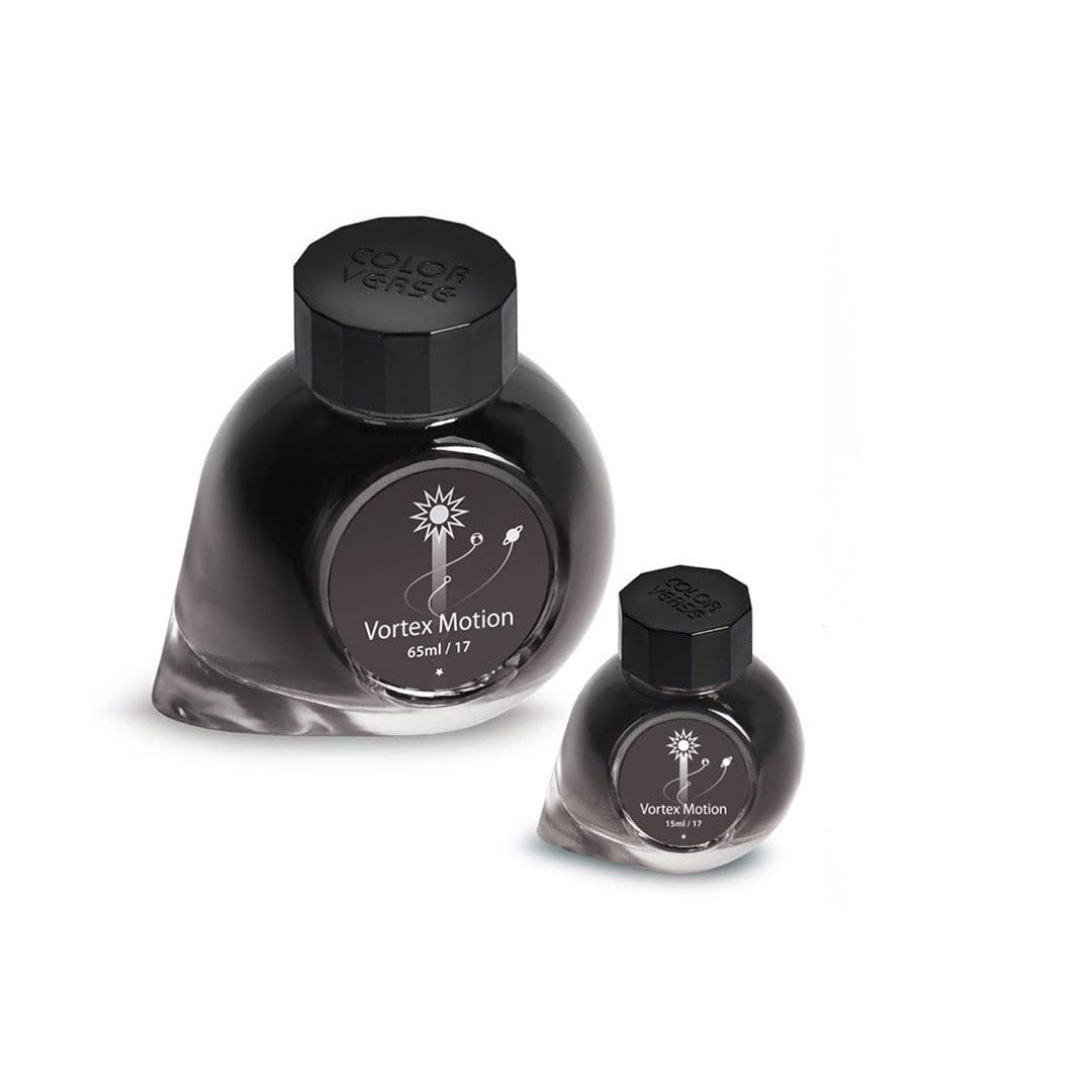 Colorverse | Astrophysics Series | Season 2 | Vortex Motion | Fountain Pen Ink | Black | 65ml and 15ml | 2 Bottle Set - penpencilink
