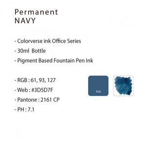 Colorverse | Office Series | Permanent Navy | Fountain Pen Waterproof Ink | 30ml - penpencilink