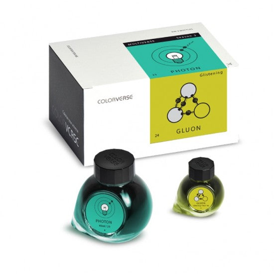 Colorverse | Multiverse Series | Season 3 | Fountain Pen Ink | Photon - Gluon | Light Green | 65ml and 15ml | 2 Bottle Set - penpencilink