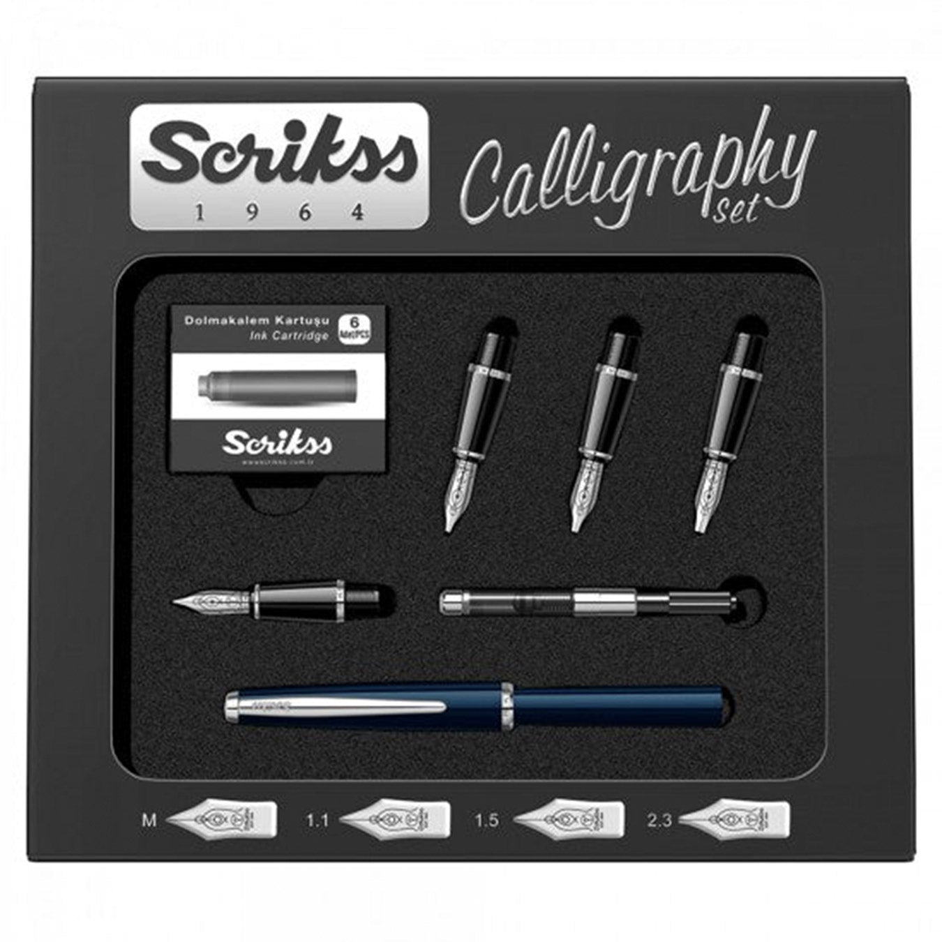 Scrikss Calligraphy Pen Set ( medium, 1.1mm, 1.5mm, 2.3mm ) | Blue