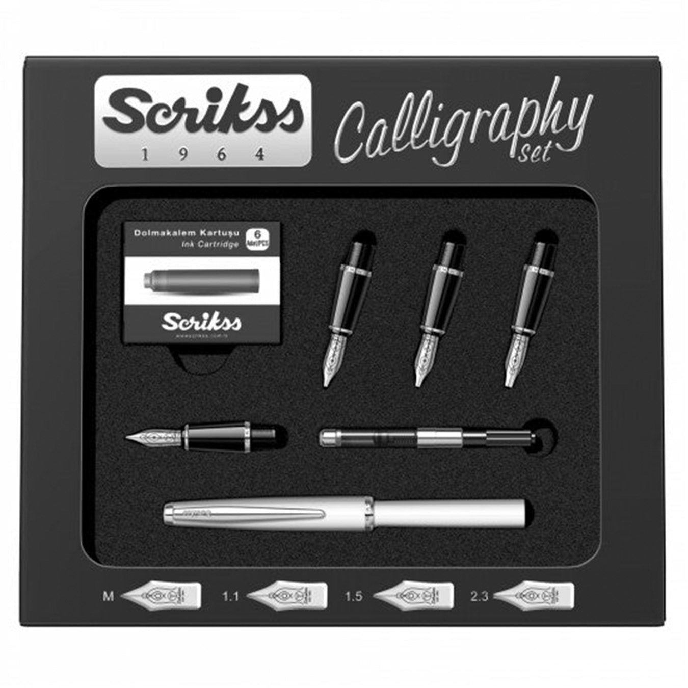 Scrikss Calligraphy Pen Set (medium, 1.1mm, 1.5mm, 2.3mm) | White Acrylic