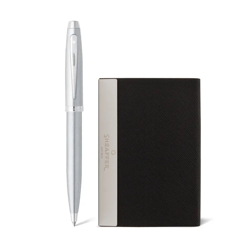 Sheaffer | Gift Set | 100 9306 | Brushed Metal | Chrome Trim | Ball Pen | & | Card Holder