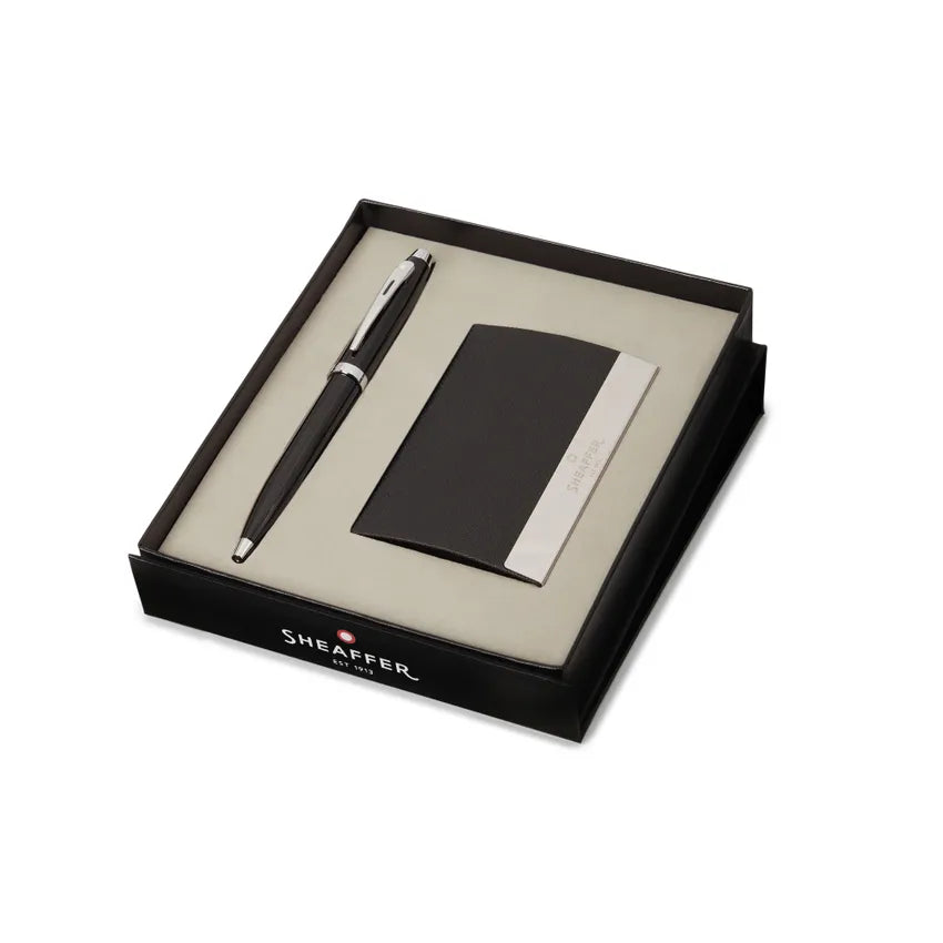 Sheaffer | Gift Set | 100 9338 | Black | Chrome Trim | Ball Pen | & | Card Holder
