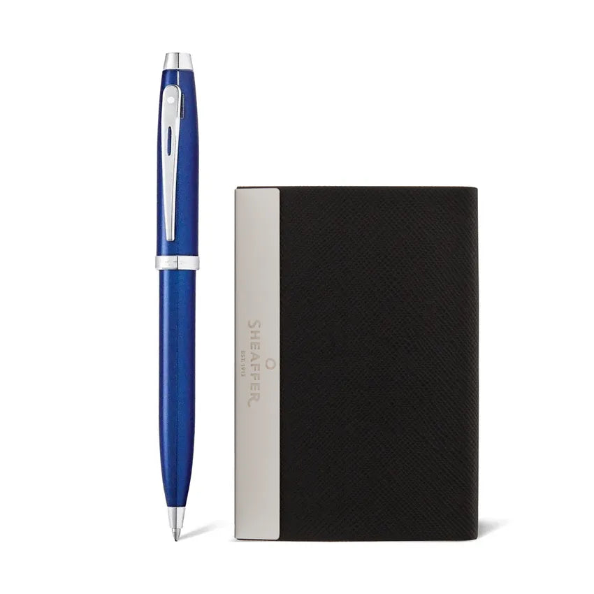 Sheaffer | Gift Set | 100 9339 | Blue | Chrome Trim | Ball Pen | & | Card Holder