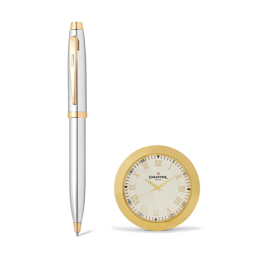 Sheaffer | Gift Set | 100 9340 | Chrome | Gold Trim | Ball Pen | & | Watch