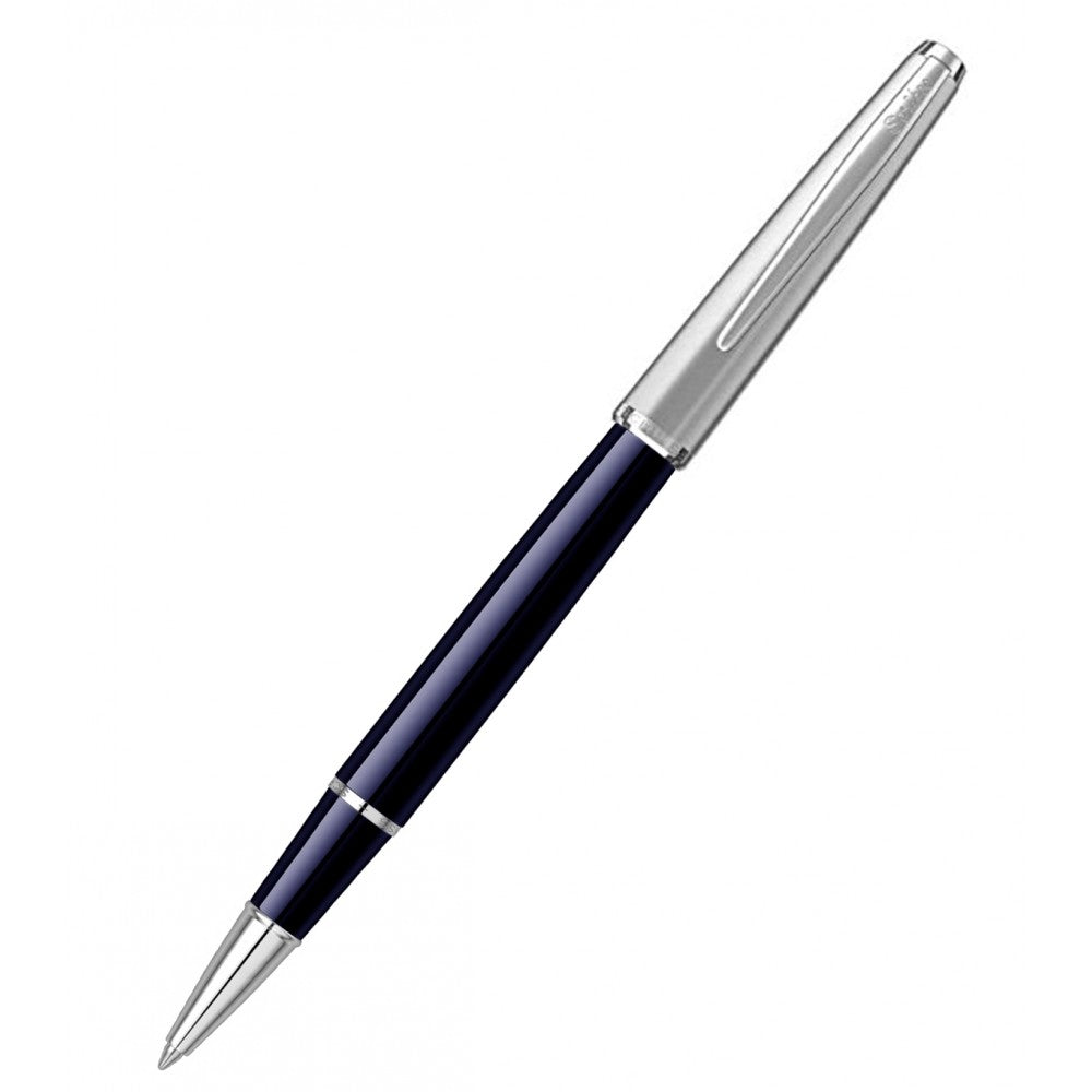 Scrikss Metropolis Blue Barrel With Chrome Finish Cap Roller Ball Point Pen, Chrome Trims, Roller Pen