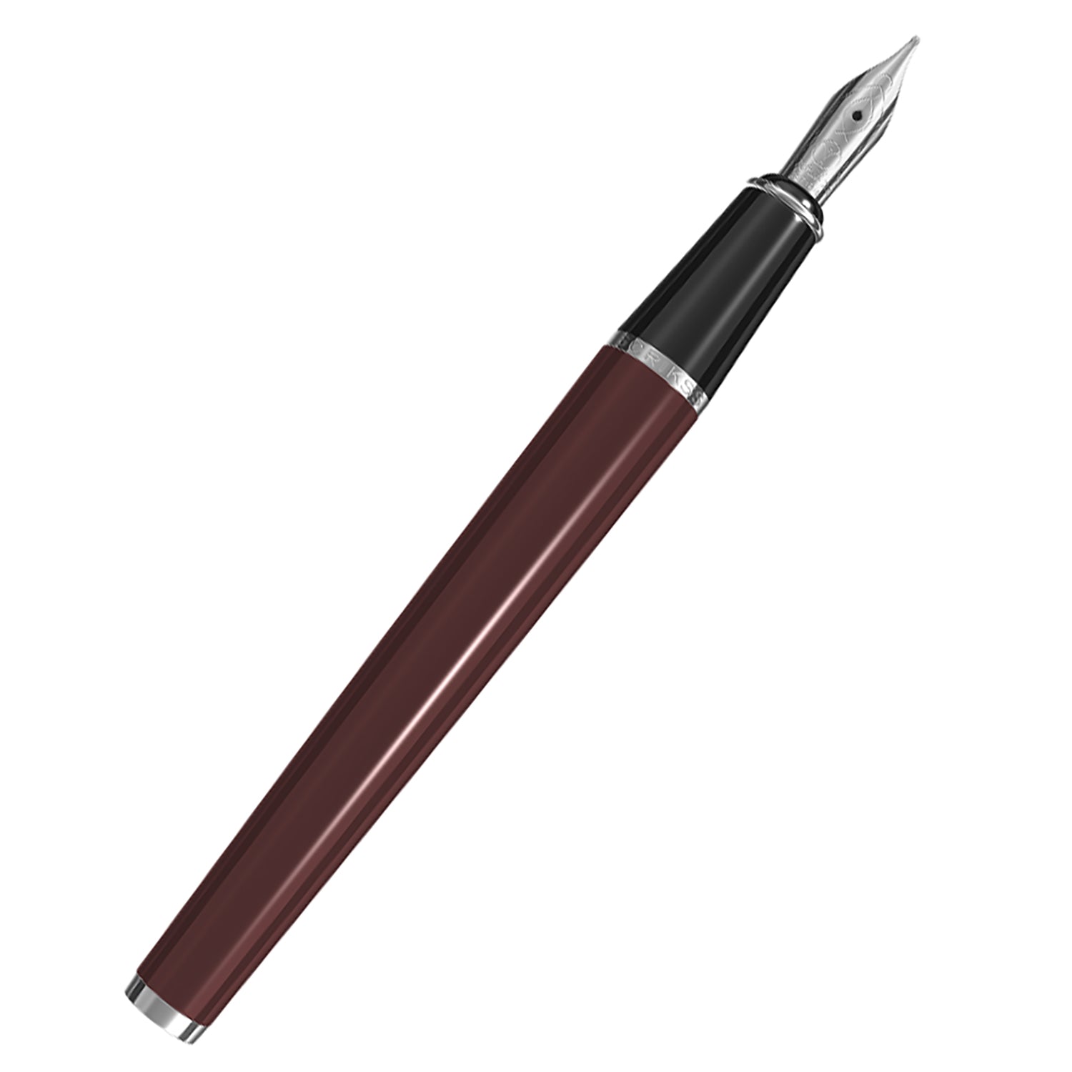 Scrikss Metropolis 78 Burgundy Fountain Ink Pen With Medium Size Nib, Satin Stainless Steel Cap, Chrome Trims, Mounted Converter