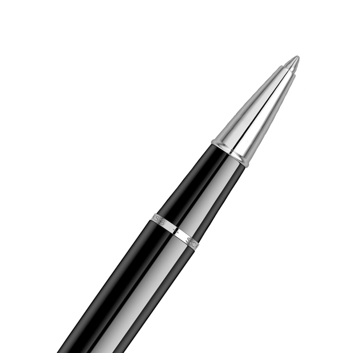 Scrikss Metropolis Black Barrel With Chrome Finish Cap Roller Ball Point Pen, Chrome Trims, Roller Pen