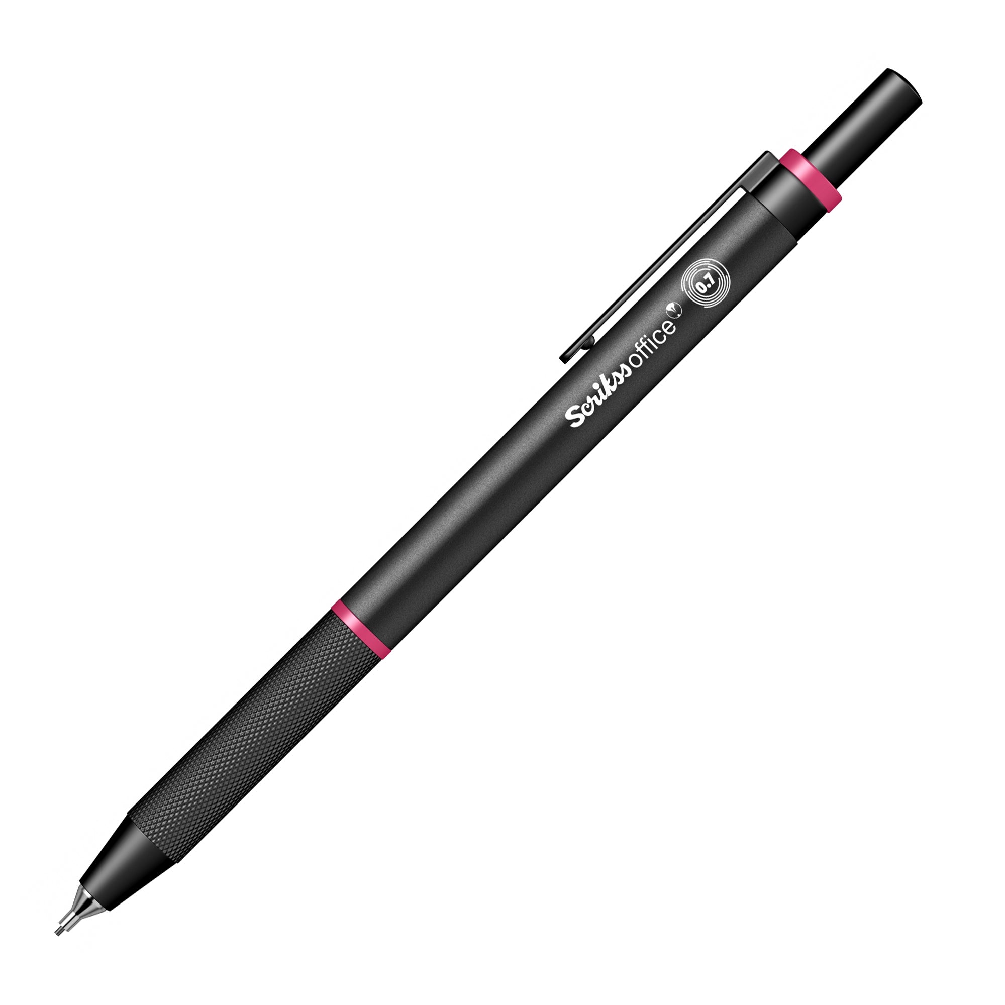 Scrikss Twist 0.7mm Mechanical Pencil with Lead, Matte Black Plated Aluminium Body, Mini Removable Sharpener, Push Mechanism, Retractile Function - Pink