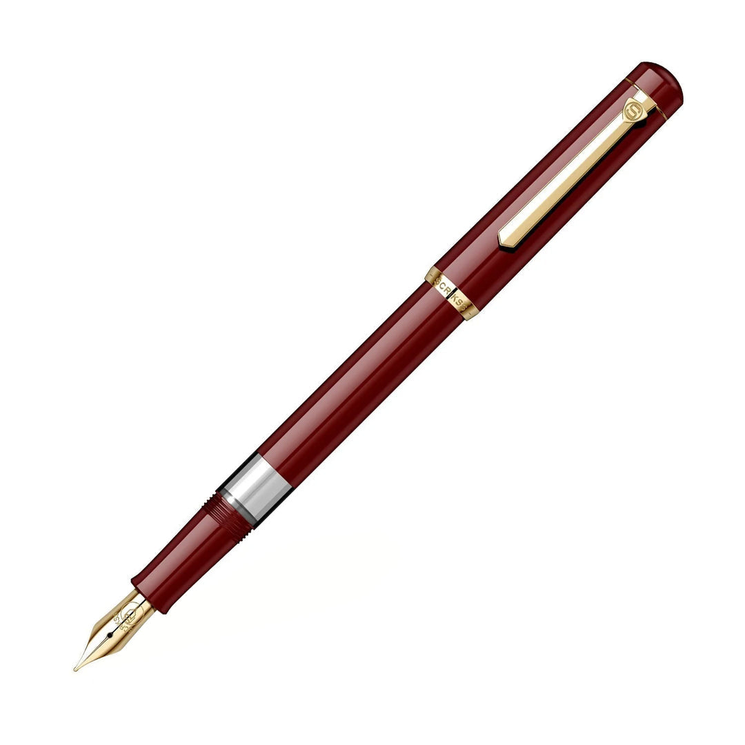 Scrikss Legendary 419 Classic Fountain Pen with Piston Ink Filling System, Gold Plated Iridium Nib, Gold Plated - Ring, Clip, Nozzle And Scratch Resistant Acrylic Burgundy Barrel