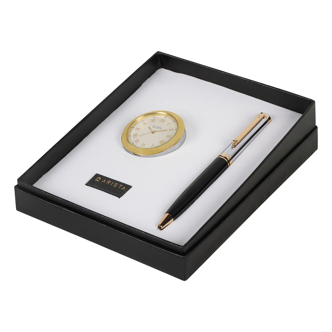 Arista | Ballpoint Pen | - Black Barrel Chrome Cap GT ( With Gold Chrome Table Clock)