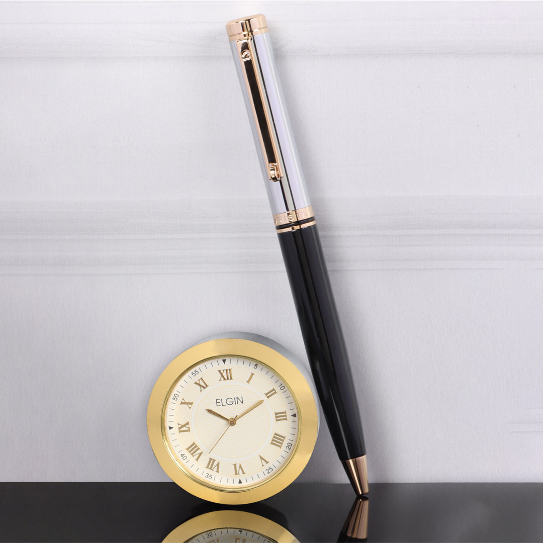 Arista | Ballpoint Pen | - Black Barrel Chrome Cap GT ( With Gold Chrome Table Clock)