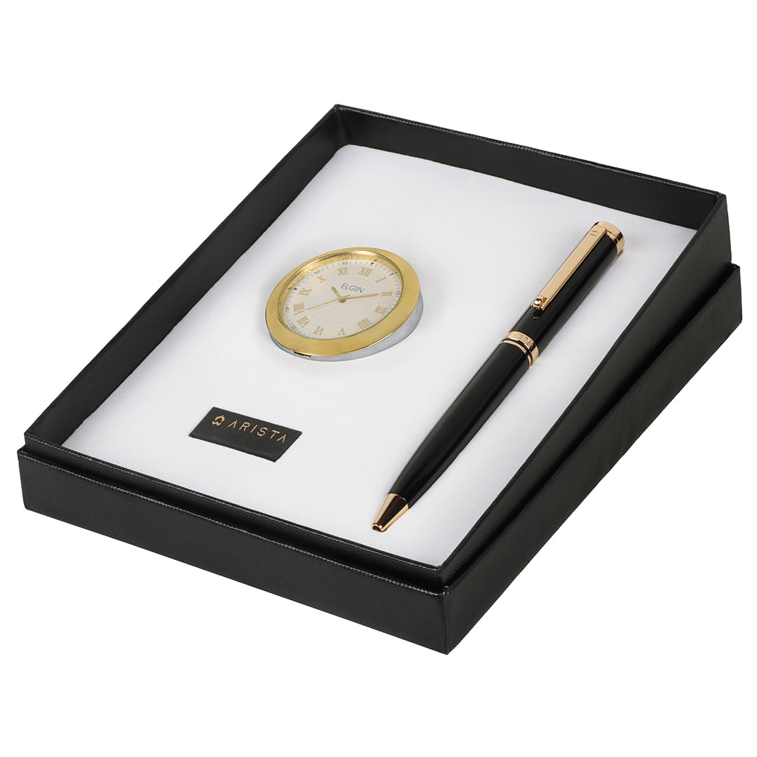 Arista | Ballpoint Pen | - Black GT (With Gold Chrome Table Clock)
