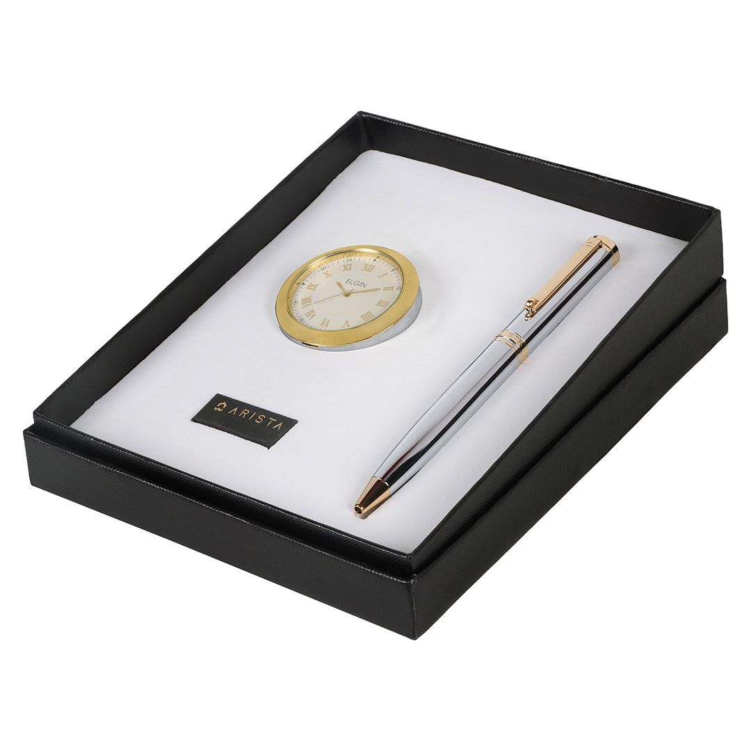 Arista | Ballpoint Pen | - Chrome GT (With Gold Table Clock)