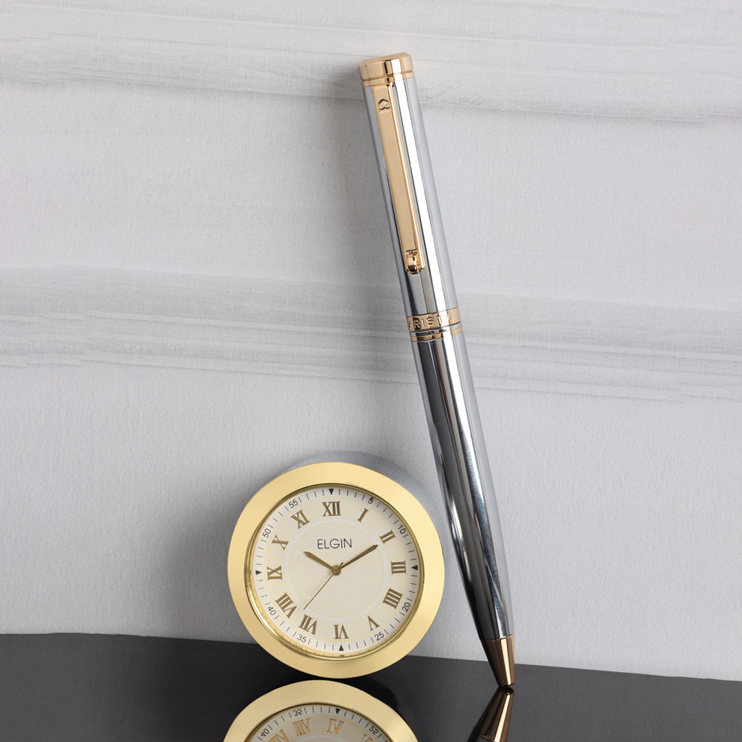 Arista | Ballpoint Pen | - Chrome GT (With Gold Table Clock)