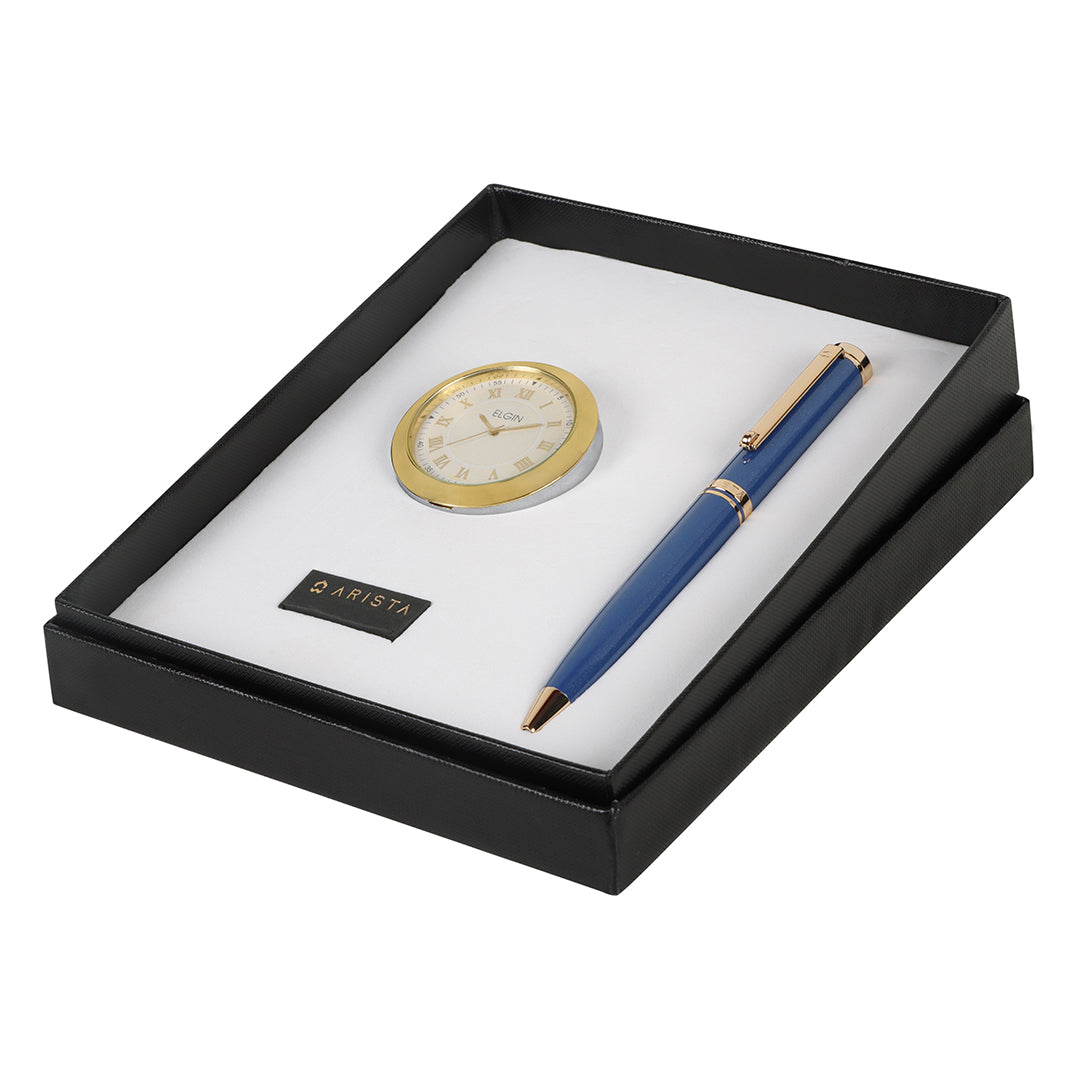 Arista | Ballpoint Pen | - Sapphire Blue GT (With Gold Table Clock)