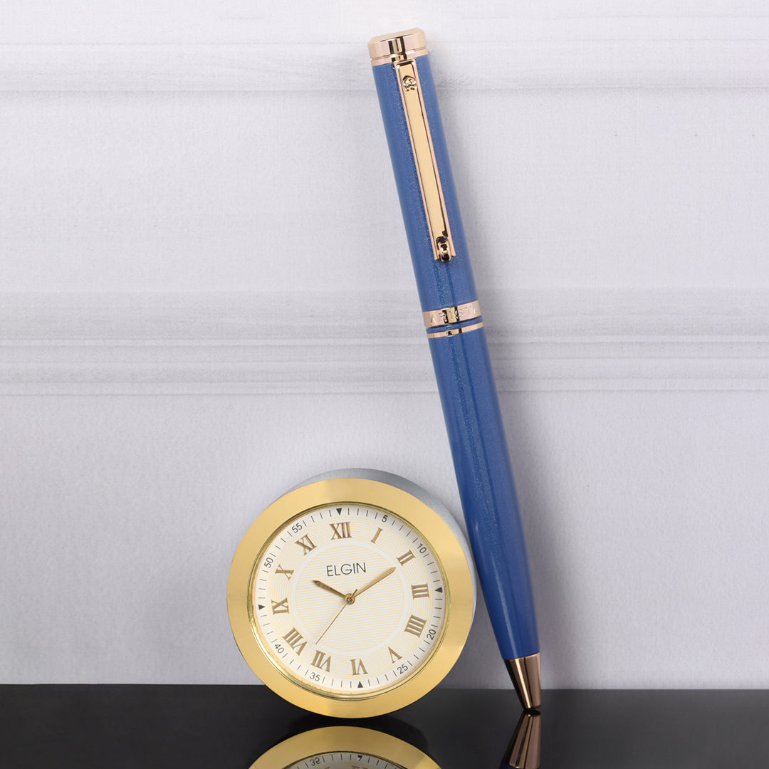 Arista | Ballpoint Pen | - Sapphire Blue GT (With Gold Table Clock)