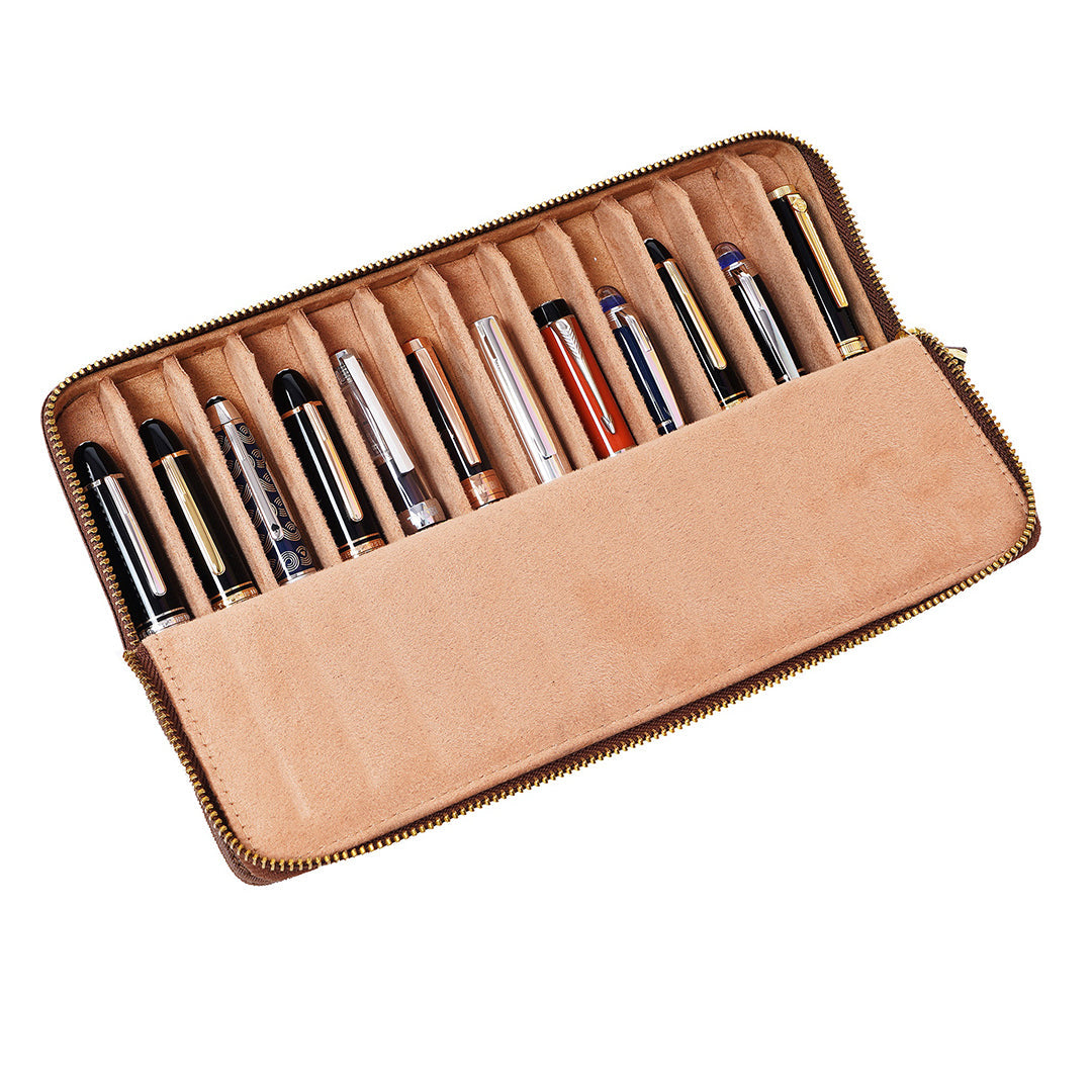 Arista | Pen Leatherette | Pen Case For 12 Pens - Brown