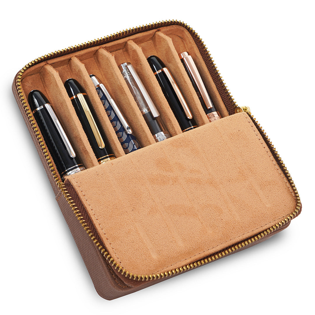 Arista | Pen Leatherette | Pen Case For 6 Pens - Brown