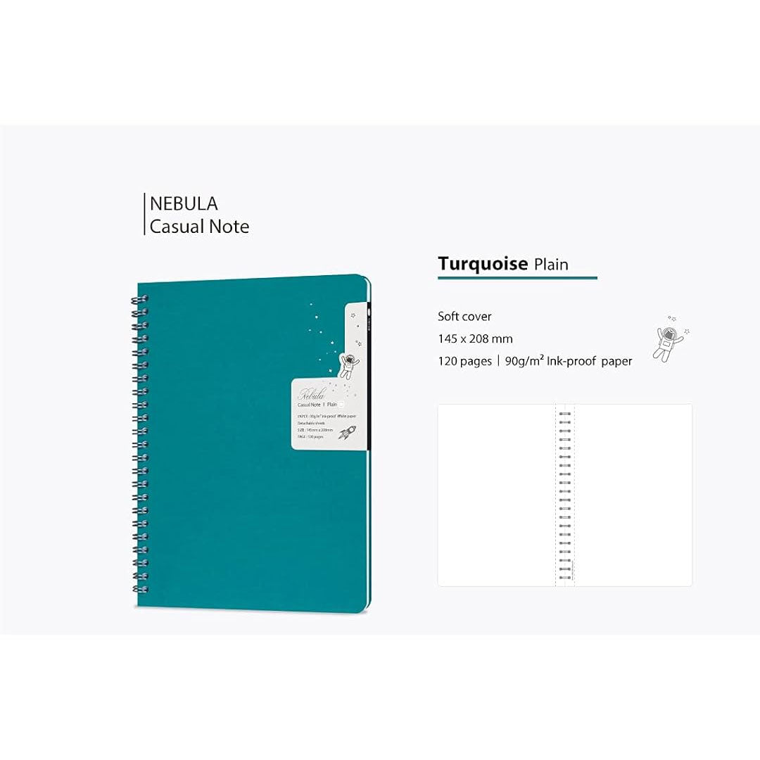 Colorverse | Nebula | Casual Series | Spiral Bound Notebook | Plain | Turquoise
