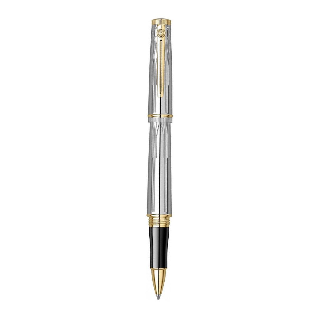 Scrikss Heritage Gold Chrome Roller ball Pen With 23k Gold Plated Engraved Design,1.0mm Point refill