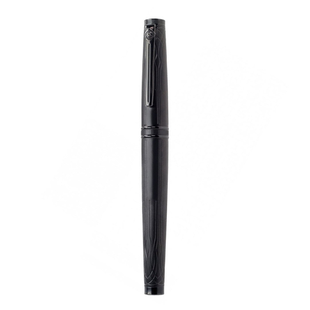 Scrikss Heritage Matt Black Roller ball Pen With Titanium Plated Engraved Design,1.0mm Point refill